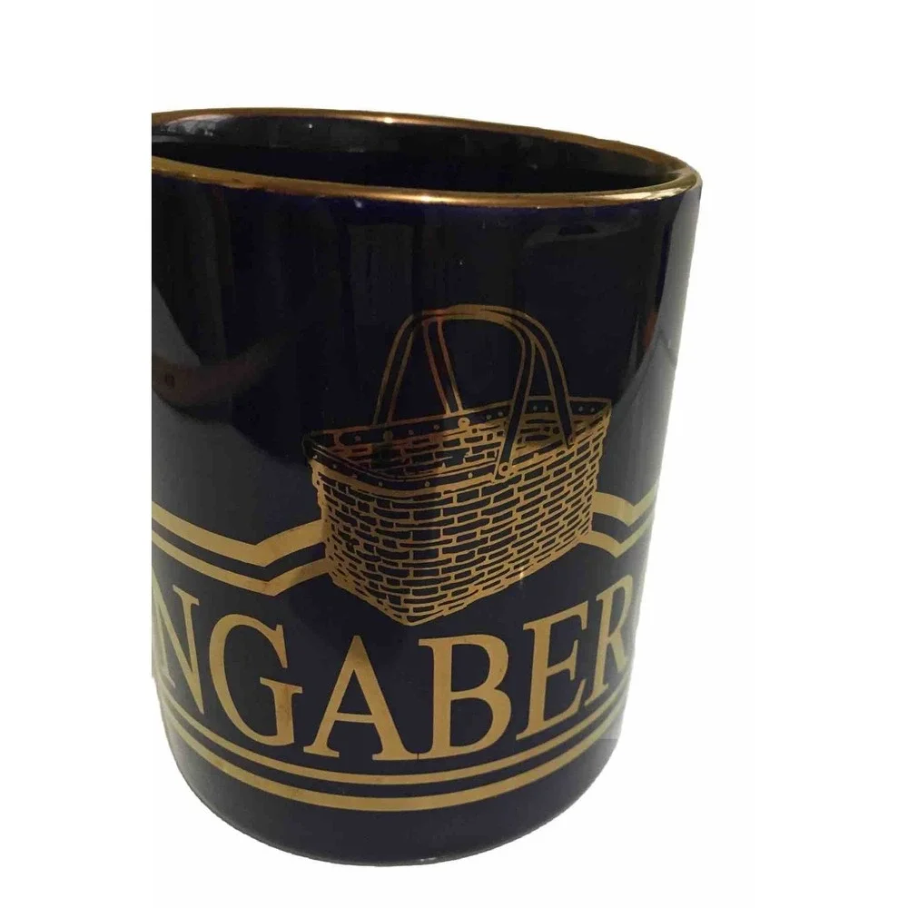 LONGABERGER‎ Basket Company COFFEE Cup Navy with Gold Basket Logo Very Rare